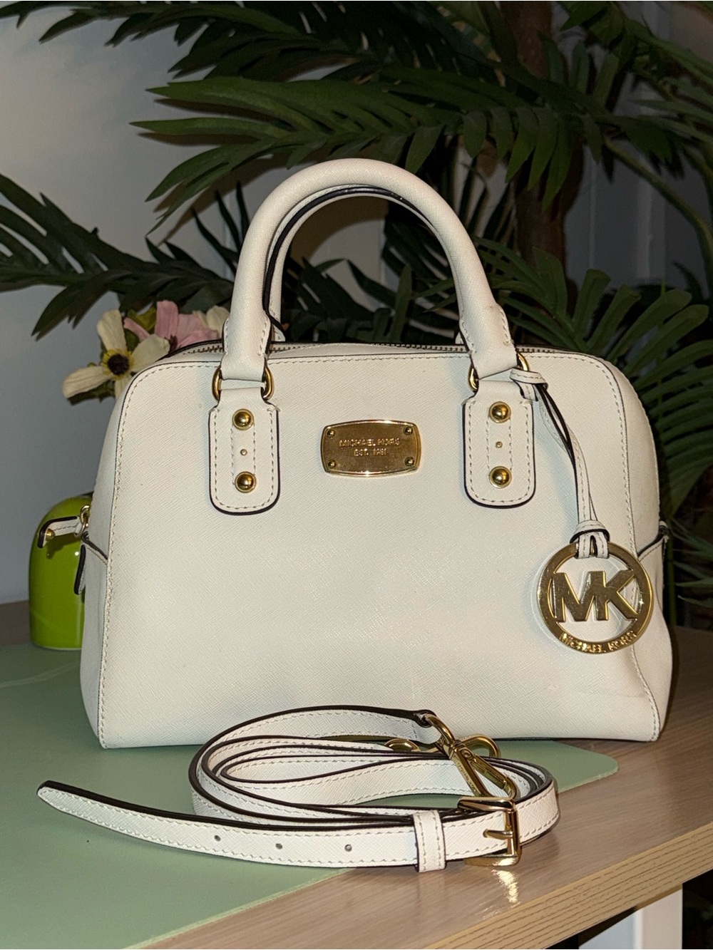 Michael Kors White Saffiano Leather Satchel Bag